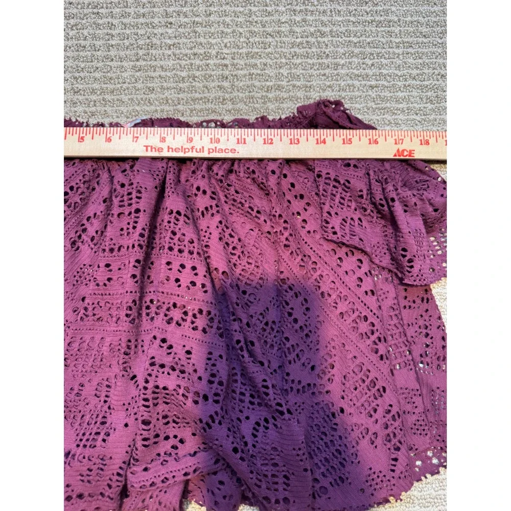 Free‎ People Beach Plum Purple Eyelet Lace Off The Shoulder Crop Top Womens Med